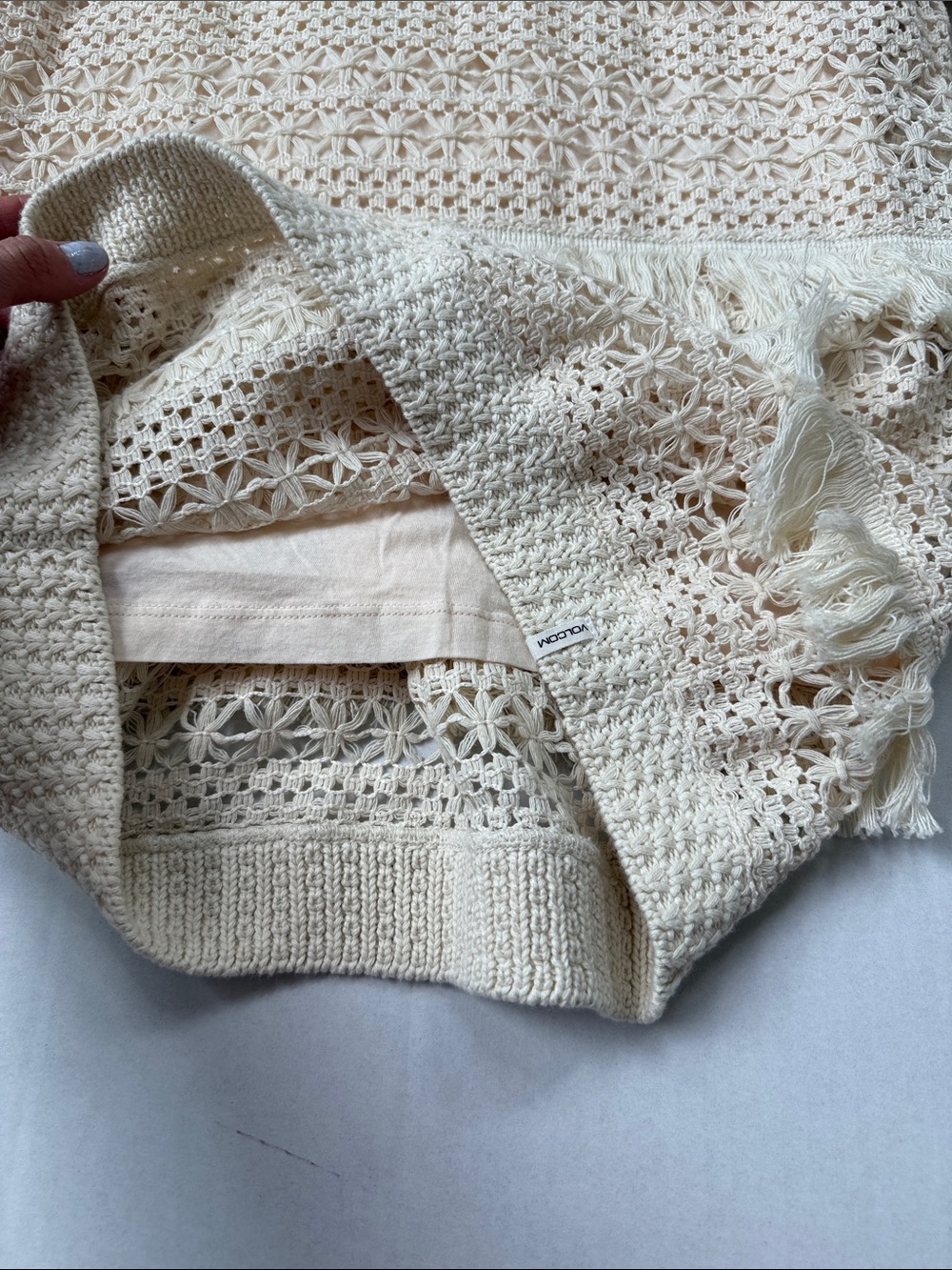 Volcom Mini Dress Crotchet Woven Boho Cream size Small - Picture 3 of 8